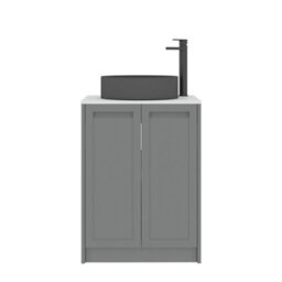 Royal Bathrooms Royal Bathroom Elmore 600mm Matt Pebble Grey Freestanding Bathroom Vanity Unit 2 Door Plain White Worktop With Art Round Basin - thumbnail 7
