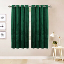 Oxford Homeware Eyelet Velvet Curtains Emerald Green Fully Lined Blackout Thermal Insulated Eyelet Curtains Pair (W)117Cmx(L)137Cm