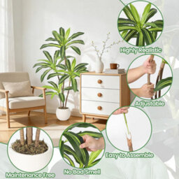 London Boutique 120 Cm Artificial Dracaena Tree, Faux Yucca Floor Plant, White Tall Planter, Artificial Plants Indoor - thumbnail 4