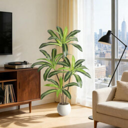 London Boutique 120 Cm Artificial Dracaena Tree, Faux Yucca Floor Plant, White Tall Planter, Artificial Plants Indoor - thumbnail 7