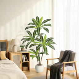 London Boutique 120 Cm Artificial Dracaena Tree, Faux Yucca Floor Plant, White Tall Planter, Artificial Plants Indoor - thumbnail 2