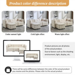 "Abrihome 80"" Sectional Sofa Couch With Removable Storage Ottoman, L-Shaped Sofa With 2 Pillows, Beige" - thumbnail 4