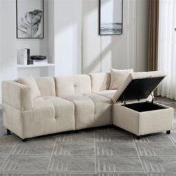 "Abrihome 80"" Sectional Sofa Couch With Removable Storage Ottoman, L-Shaped Sofa With 2 Pillows, Beige" - thumbnail 8