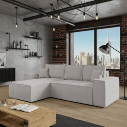 Malaga L Shaped Mdf Corner Sofa Bed With Storage Dl Pull Out Seat Loose Back Cushions 279X94X181 Light Grey Corduroy Left - thumbnail 1