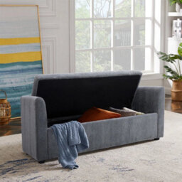 Large Storage Box Footstool Window Seat Pouffe Stools Ottoman Bed End Bench Grey - thumbnail 4