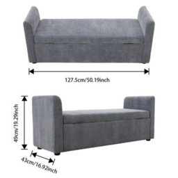 Large Storage Box Footstool Window Seat Pouffe Stools Ottoman Bed End Bench Grey - thumbnail 2