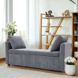 Large Storage Box Footstool Window Seat Pouffe Stools Ottoman Bed End Bench Grey - thumbnail 5