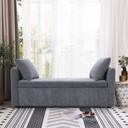 Large Storage Box Footstool Window Seat Pouffe Stools Ottoman Bed End Bench Grey - thumbnail 6