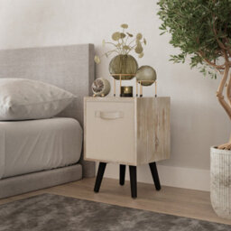 Urbn-Living Urbnliving 51Cm Height Antique Oak Wooden Cube Storage Bookcase Beige Inserts Scandinavian Black Legs