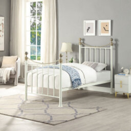 OAT Home Hampstead Traditional White & Polished Brass Single Metal Bed Frame