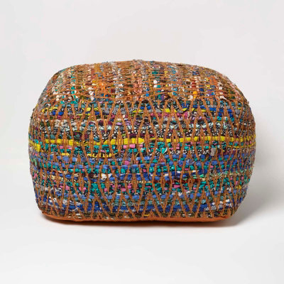 Homescapes Multicolour Chindi Design Bean Filled Pouffe Large 60 X 60 X 30 Cm - image 1