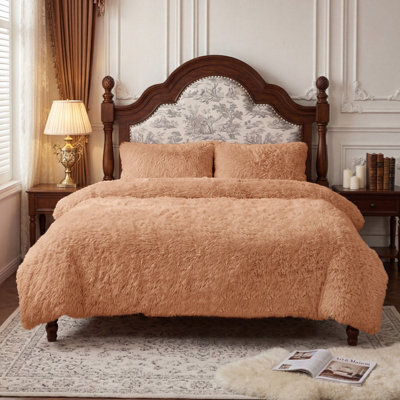 Darphe Camel 3Pcs Single Side Faux Mink Fleece Bedding Duvet Cover With 2 Pillowcases - image 1