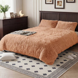 Darphe Camel 3Pcs Single Side Faux Mink Fleece Bedding Duvet Cover With 2 Pillowcases - thumbnail 2