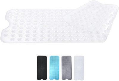 Zuvo Extra Long Bath Mat 100X40Cm Solid White Non Slip Shower Mat With Suction And Washable - image 1