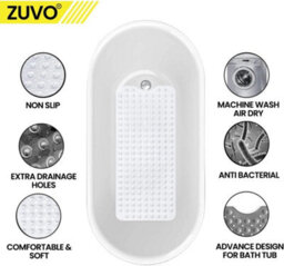 Zuvo Extra Long Bath Mat 100X40Cm Solid White Non Slip Shower Mat With Suction And Washable - thumbnail 3