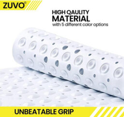 Zuvo Extra Long Bath Mat 100X40Cm Solid White Non Slip Shower Mat With Suction And Washable - thumbnail 4