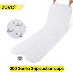 Zuvo Extra Long Bath Mat 100X40Cm Solid White Non Slip Shower Mat With Suction And Washable - thumbnail 7