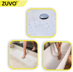 Zuvo Extra Long Bath Mat 100X40Cm Solid White Non Slip Shower Mat With Suction And Washable - thumbnail 2
