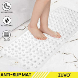 Zuvo Extra Long Bath Mat 100X40Cm Solid White Non Slip Shower Mat With Suction And Washable - thumbnail 5