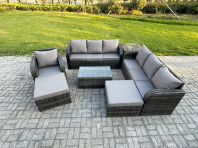 Fimous 9 Seater Rattan Lounge Sofa Set Outdoor Garden Furniture Set With Rectangular Coffee Table Side Table - image 1