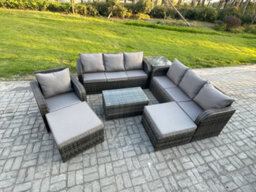 Fimous 9 Seater Rattan Lounge Sofa Set Outdoor Garden Furniture Set With Rectangular Coffee Table Side Table - thumbnail 2