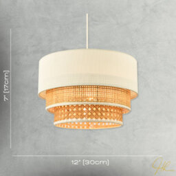 Happy Homewares Contemporary Triple Tier Cream Linen And Natural Rattan Pendant Shade - thumbnail 7