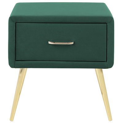 Wyld And Coco Emerald Velvet Bedside Table With 1 Drawer And Gold Legs, W46 X D38 X H49Cm - image 1