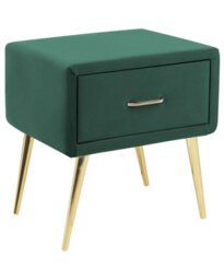 Wyld And Coco Emerald Velvet Bedside Table With 1 Drawer And Gold Legs, W46 X D38 X H49Cm - thumbnail 3