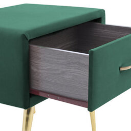 Wyld And Coco Emerald Velvet Bedside Table With 1 Drawer And Gold Legs, W46 X D38 X H49Cm - thumbnail 7