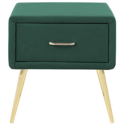 Wyld And Coco Emerald Velvet Bedside Table With 1 Drawer And Gold Legs, W46 X D38 X H49Cm - thumbnail 1
