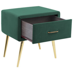Wyld And Coco Emerald Velvet Bedside Table With 1 Drawer And Gold Legs, W46 X D38 X H49Cm - thumbnail 5