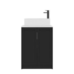 Royal Bathrooms Royal Bathroom Elmore 600mm Matt Nocturne Black Freestanding Bathroom Vanity Unit 2 Door Plain White Worktop With Peak Basin - thumbnail 7