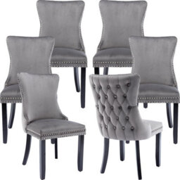 HomeTouch Set Of 6 Lux Velvet Upholstered Kitchen Dining Chairs Wing High Back Office Bedroom Chairs Grey - thumbnail 5