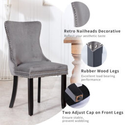 HomeTouch Set Of 6 Lux Velvet Upholstered Kitchen Dining Chairs Wing High Back Office Bedroom Chairs Grey - thumbnail 6