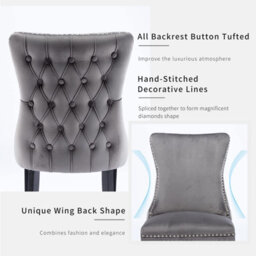 HomeTouch Set Of 6 Lux Velvet Upholstered Kitchen Dining Chairs Wing High Back Office Bedroom Chairs Grey - thumbnail 7