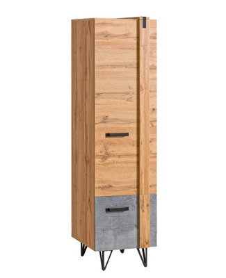 Arte Slimline Elegance: Lofter Tall Cabinet In Oak Wotan & Concrete, H1871mm W451mm D553mm - image 1