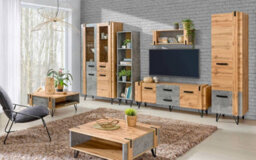 Arte Slimline Elegance: Lofter Tall Cabinet In Oak Wotan & Concrete, H1871mm W451mm D553mm - thumbnail 2