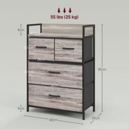 Homcom Bedroom Chest Of Drawers 4 Drawer Dresser W/ Shelf, Grey Wood Effect - thumbnail 3