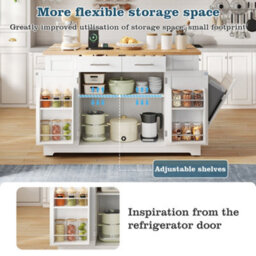 Merax Kitchen Island With Drop Leaf, Rolling Kitchen Trolley With Storage, Spice & Towel Rack, Trash Bin & Power Outlet, White - thumbnail 7