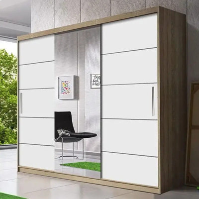 Astra 23 Sliding Door Wardrobe Modern Bedroom Storage With Hanging Rails And Shelves Durable Laminated Board Sonoma White - image 1