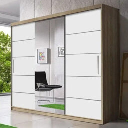 Astra 23 Sliding Door Wardrobe Modern Bedroom Storage With Hanging Rails And Shelves Durable Laminated Board Sonoma White