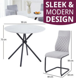 Hallowood Furniture Cullompton Small 90Cm Round Dining Table With White Marble Effect Top And 4 Light Grey High Back Dining Chairs - thumbnail 3
