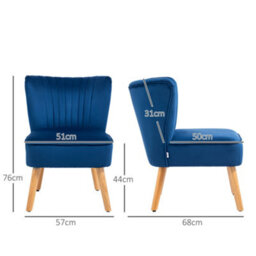 Homcom Velvet Accent Chair Occasional Tub Chair For Living Room, Dark Blue - thumbnail 3
