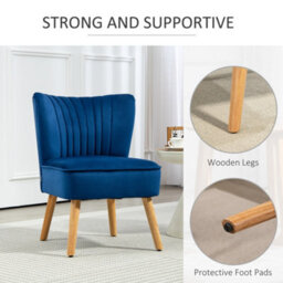 Homcom Velvet Accent Chair Occasional Tub Chair For Living Room, Dark Blue - thumbnail 4