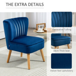 Homcom Velvet Accent Chair Occasional Tub Chair For Living Room, Dark Blue - thumbnail 5