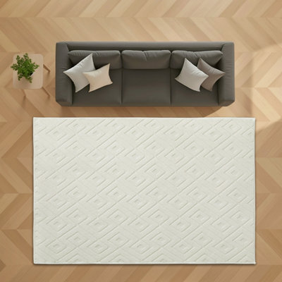 Bedlooms Cream High Low Pile Rug 120X170Cm, Soft Thick Piles,  Zig Zag Pattern, Modern Area Rugs And Bedroom Rug - image 1