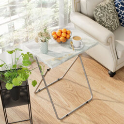 Huhote Stylish Folding Snack Table Small Spaces Side Table End Table Coffee Table Beside Table Sofatable Gray Marble Finish 2Pcs - thumbnail 1