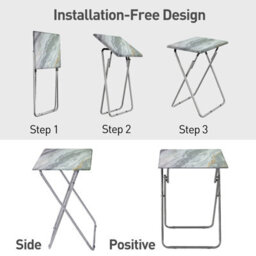 Huhote Stylish Folding Snack Table Small Spaces Side Table End Table Coffee Table Beside Table Sofatable Gray Marble Finish 2Pcs - thumbnail 3