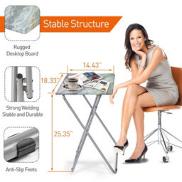 Huhote Stylish Folding Snack Table Small Spaces Side Table End Table Coffee Table Beside Table Sofatable Gray Marble Finish 2Pcs - thumbnail 2