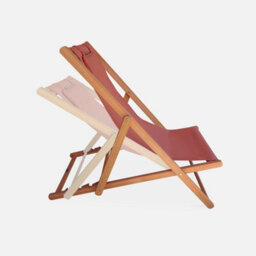 Sweeek. Pair Of Eucalyptus Deck Chairs With Headrest Cushions Creus Terracotta 102X56X86 Cm - thumbnail 3